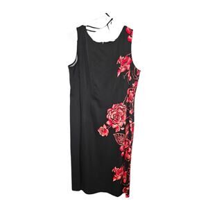 NEW Maya Brooke Women's Plus Sleeveless Black Dress Red Floral Design (Size: 14)